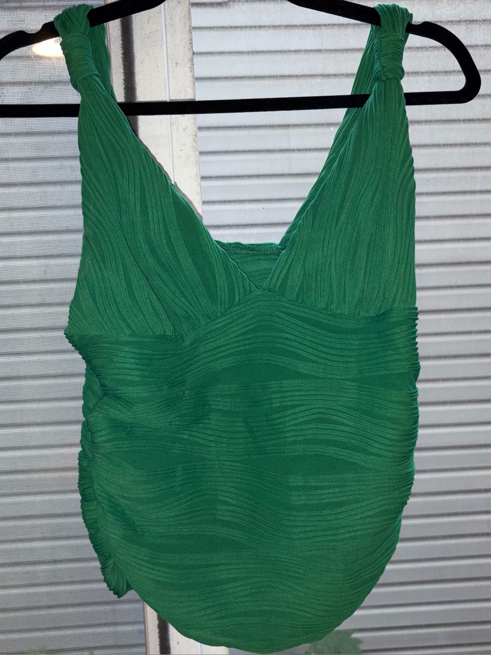 Green Pleated V-Neck Women’s Tank Top